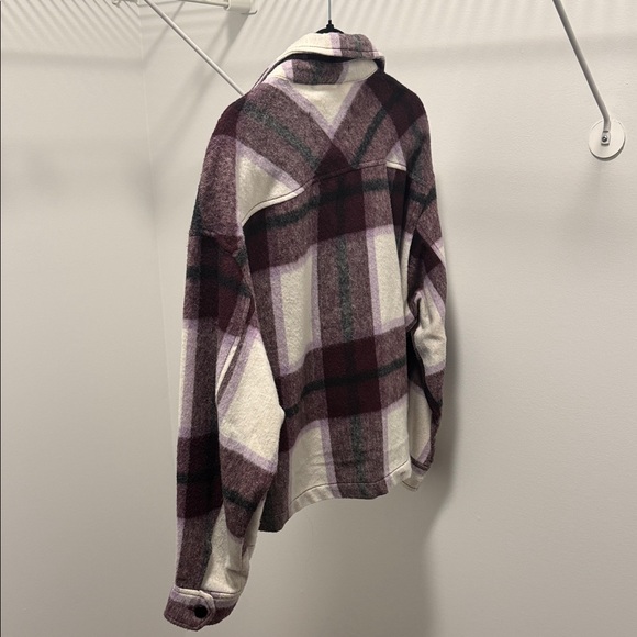 ZARA Womens Plaid Shacket in Cream/Purple￨Size Medium - Picture 8 of 12